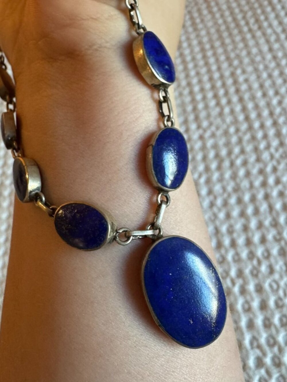 Vintage Sterling Silver Natural Lapis Drop Pendant Necklace Bracelet Ring Set